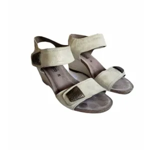Mephisto Jackie Wedge Heel Sandals 38 Light Sand Snakeprint Leather Ankle Strap