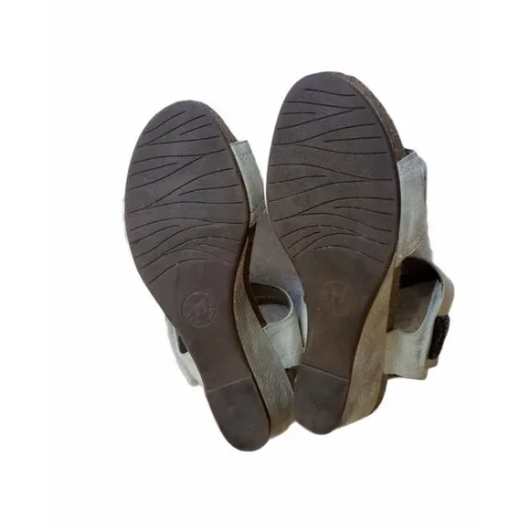 Mephisto Jackie Wedge Heel Sandals 38 Light Sand Snakeprint Leather Ankle Strap