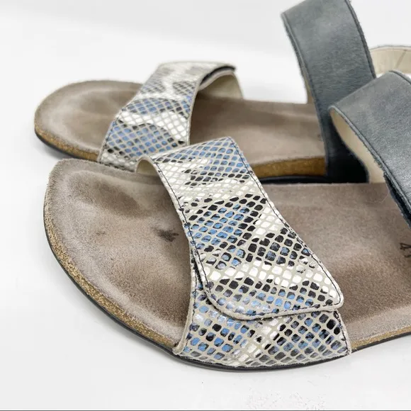 Mephisto Women's Size 41 US 10 Gray Snake Print AGAVE Sandals Cork Footbed