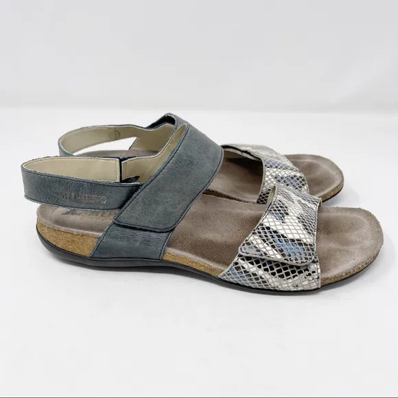Mephisto Women's Size 41 US 10 Gray Snake Print AGAVE Sandals Cork Footbed
