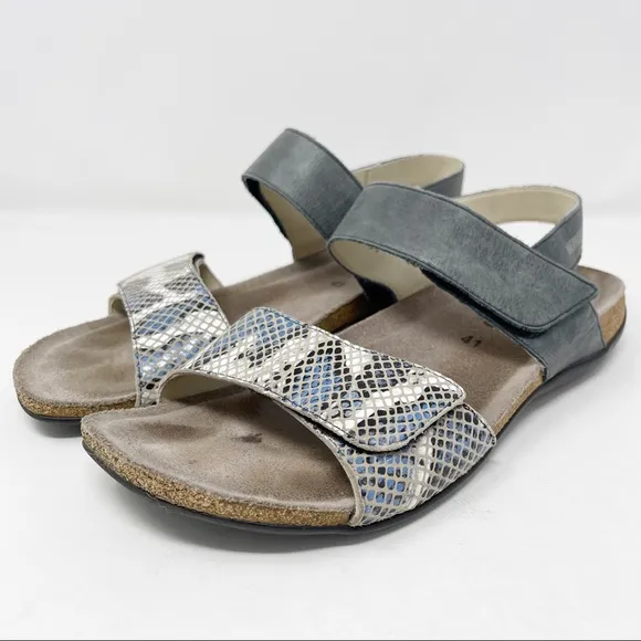 Mephisto Women's Size 41 US 10 Gray Snake Print AGAVE Sandals Cork Footbed