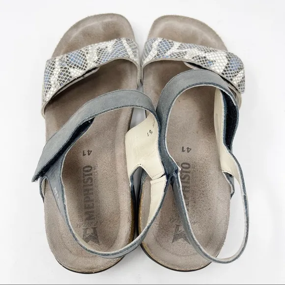 Mephisto Women's Size 41 US 10 Gray Snake Print AGAVE Sandals Cork Footbed