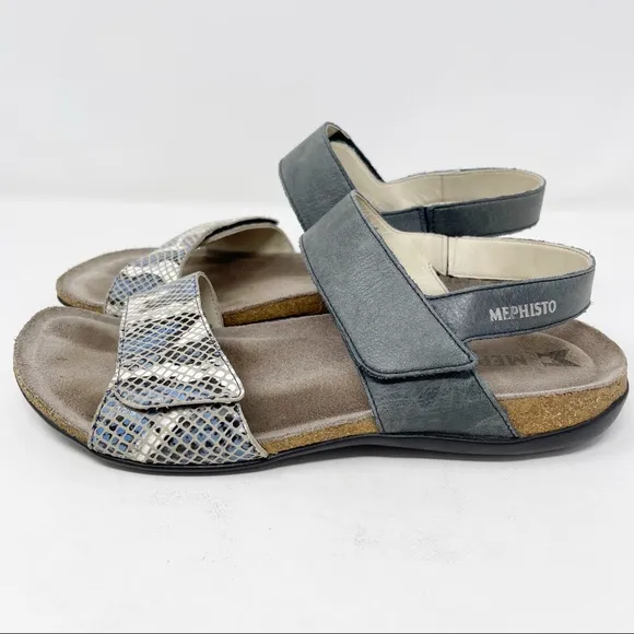Mephisto Women's Size 41 US 10 Gray Snake Print AGAVE Sandals Cork Footbed