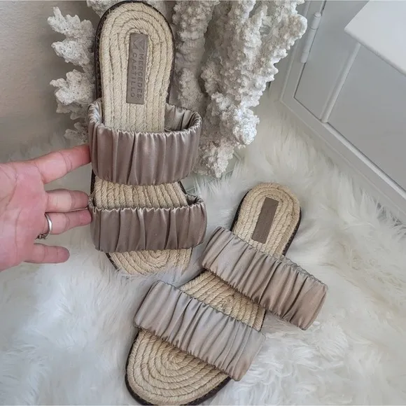 MERCEDES CASTILLO MARCELA ESPADRILLE SLIDE SANDAL SATIN UPPER LEATHER SO…
