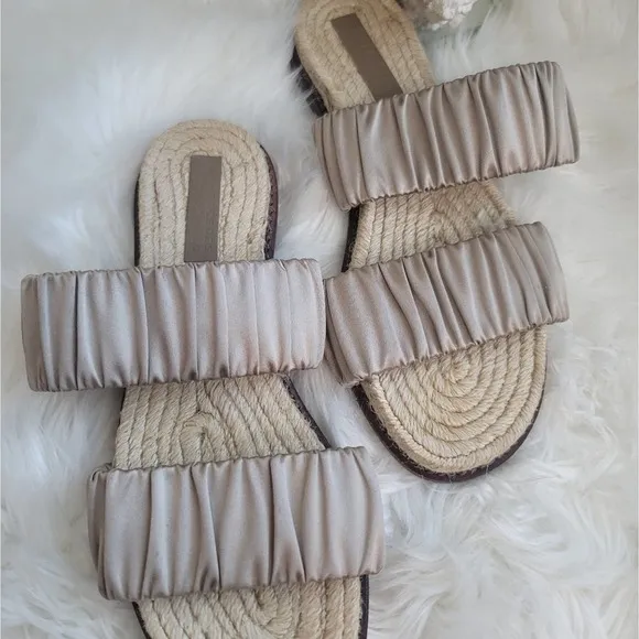 MERCEDES CASTILLO MARCELA ESPADRILLE SLIDE SANDAL SATIN UPPER LEATHER SO…