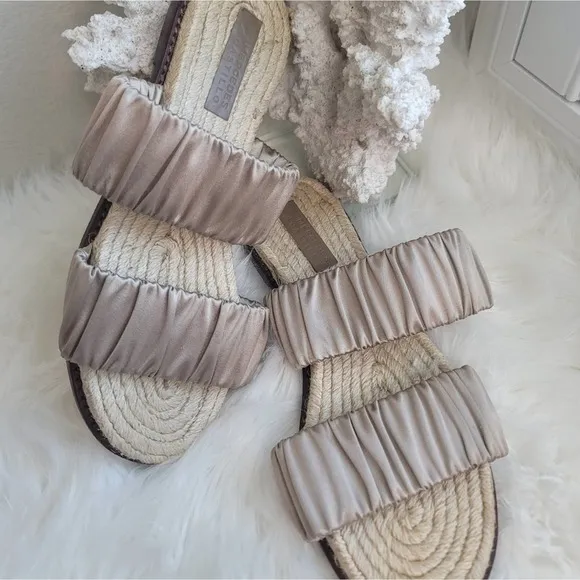 MERCEDES CASTILLO MARCELA ESPADRILLE SLIDE SANDAL SATIN UPPER LEATHER SO…