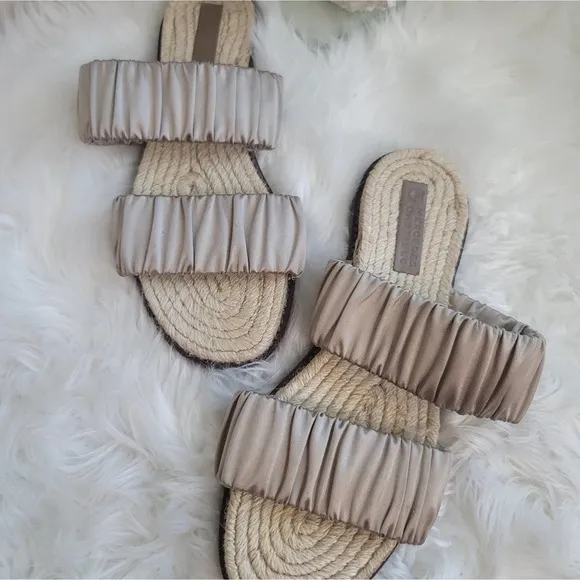 MERCEDES CASTILLO MARCELA ESPADRILLE SLIDE SANDAL SATIN UPPER LEATHER SO…