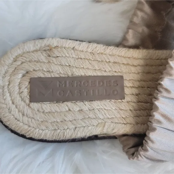 MERCEDES CASTILLO MARCELA ESPADRILLE SLIDE SANDAL SATIN UPPER LEATHER SO…
