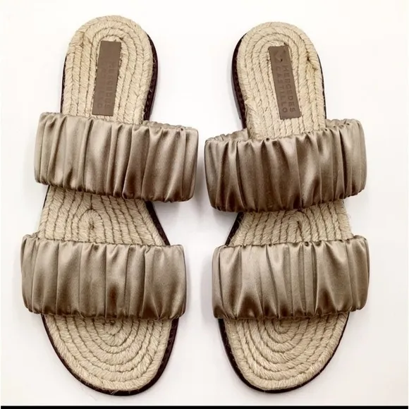 MERCEDES CASTILLO MARCELA ESPADRILLE SLIDE SANDAL SATIN UPPER LEATHER SO…