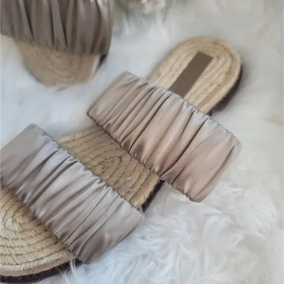 MERCEDES CASTILLO MARCELA ESPADRILLE SLIDE SANDAL SATIN UPPER LEATHER SO…