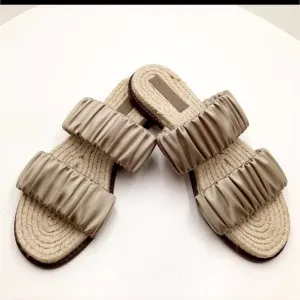 MERCEDES CASTILLO MARCELA ESPADRILLE SLIDE SANDAL SATIN UPPER LEATHER SO…