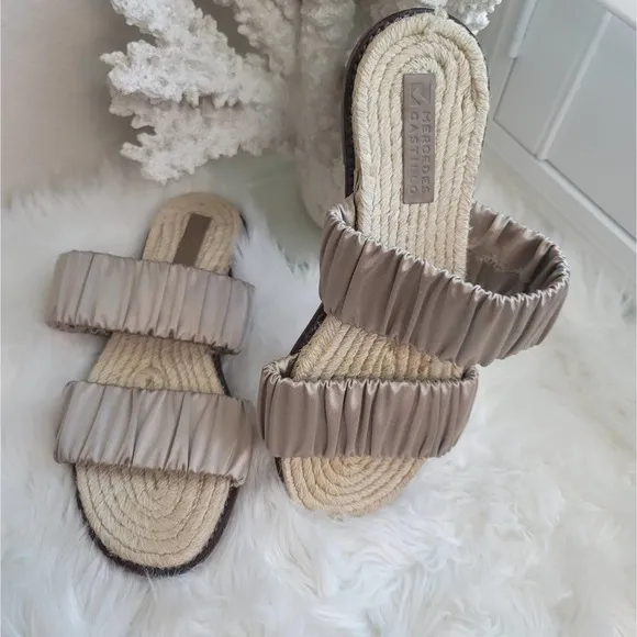 MERCEDES CASTILLO MARCELA ESPADRILLE SLIDE SANDAL SATIN UPPER LEATHER SO…