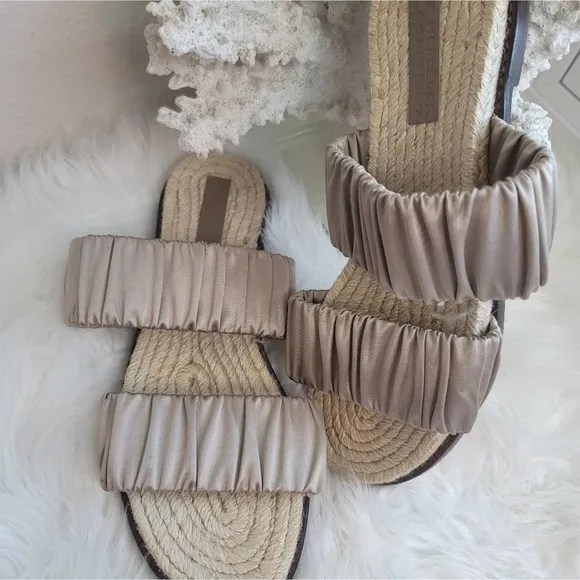 MERCEDES CASTILLO MARCELA ESPADRILLE SLIDE SANDAL SATIN UPPER LEATHER SO…