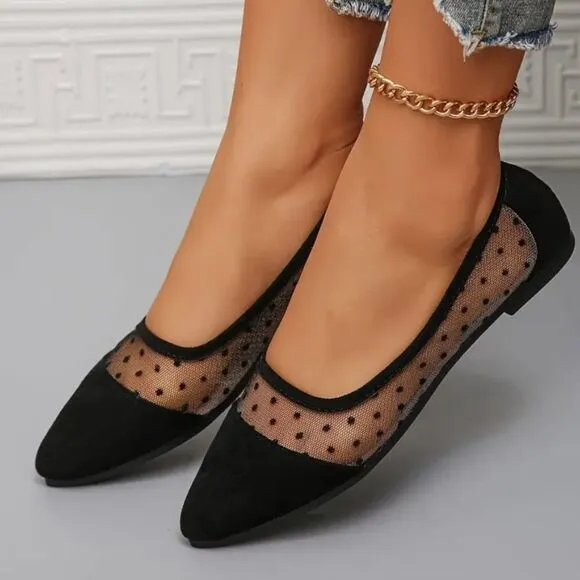 Mesh Polka Dot Mesh Flats