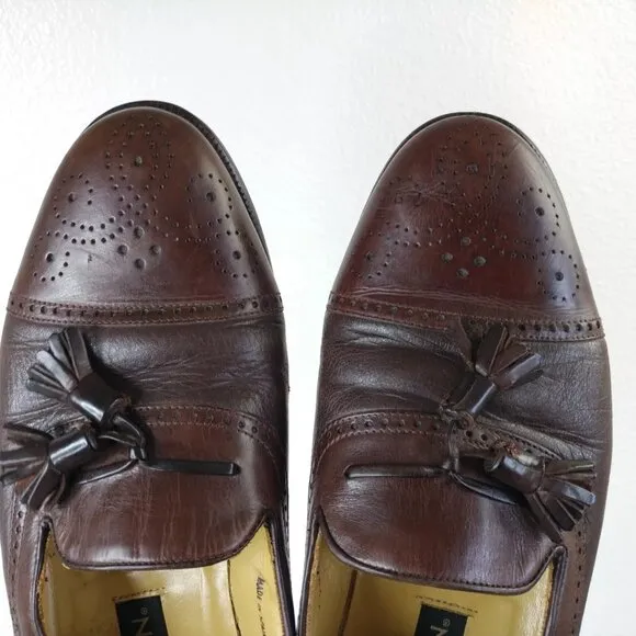 Mezlan Havana Tassel Loafers Mens 7.5 M Dress Shoes Cap Toe Brown Leather Spain