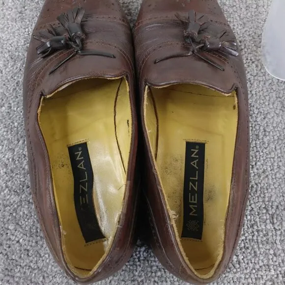 Mezlan Havana Tassel Loafers Mens 7.5 M Dress Shoes Cap Toe Brown Leather Spain