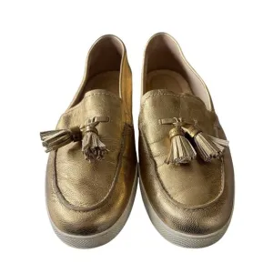 Michael Kors 7.5 Callahan Moccasins GOLD LEATHER Loafers Tassel Slip On Flats