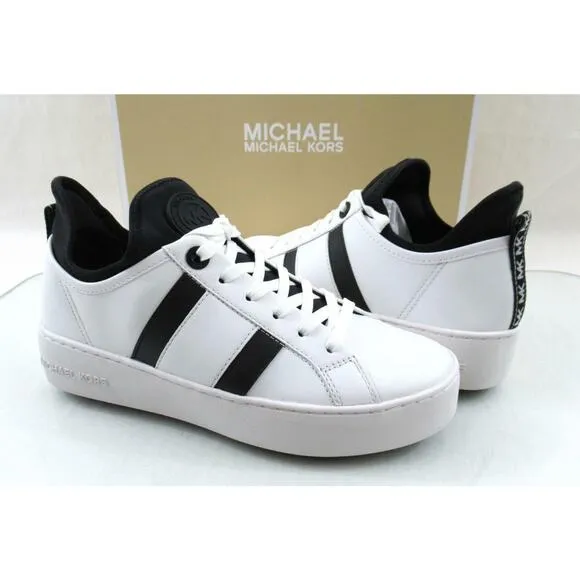 Michael Kors Ace Stripe Lace Up Designer Sneakers MK Logo white / Black