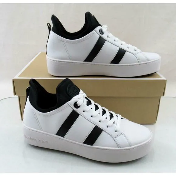Michael Kors Ace Stripe Lace Up Designer Sneakers MK Logo white / Black