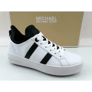 Michael Kors Ace Stripe Lace Up Designer Sneakers MK Logo white / Black
