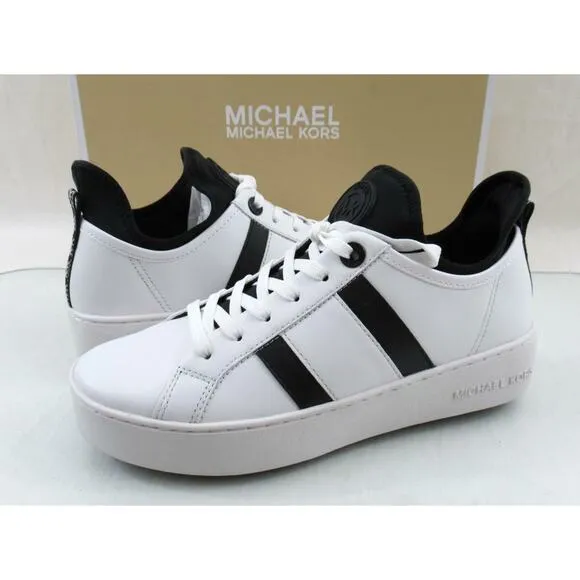 Michael Kors Ace Stripe Lace Up Designer Sneakers MK Logo white / Black