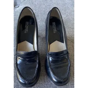 Michael Kors Bayville High Heel Penny Loafers Black Patent Leather 7M