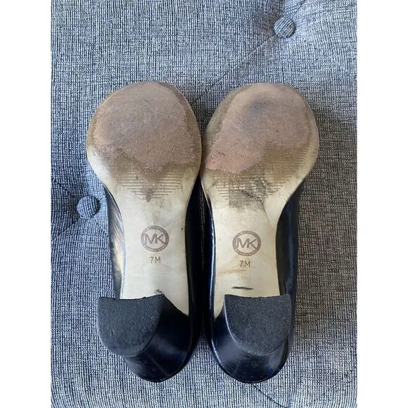 Michael Kors Bayville High Heel Penny Loafers Black Patent Leather 7M