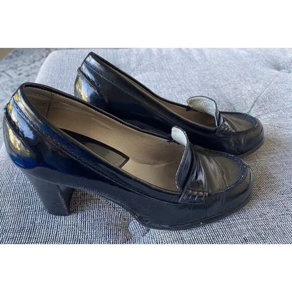 Michael Kors Bayville High Heel Penny Loafers Black Patent Leather 7M