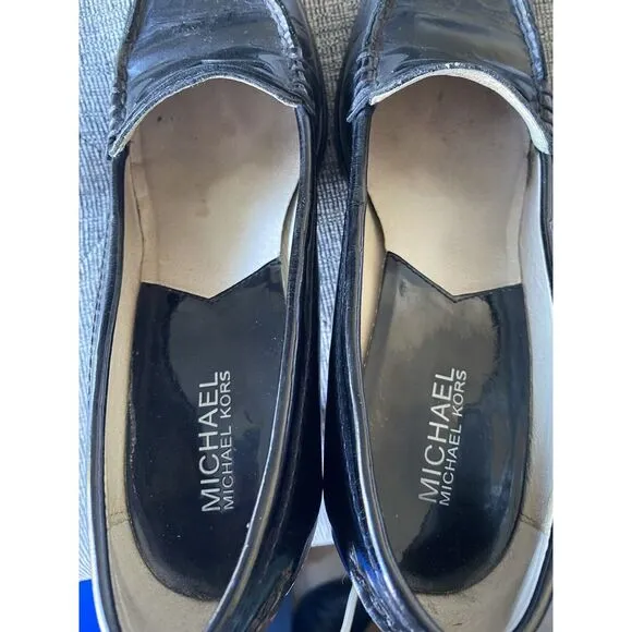 Michael Kors Bayville High Heel Penny Loafers Black Patent Leather 7M