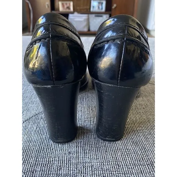 Michael Kors Bayville High Heel Penny Loafers Black Patent Leather 7M