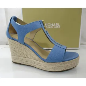 Michael Kors Berkley Mid Platform Wedge Sandals Espadrille French blue Size 9.5