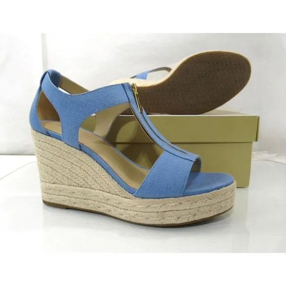 Michael Kors Berkley Mid Platform Wedge Sandals Espadrille French blue Size 9.5