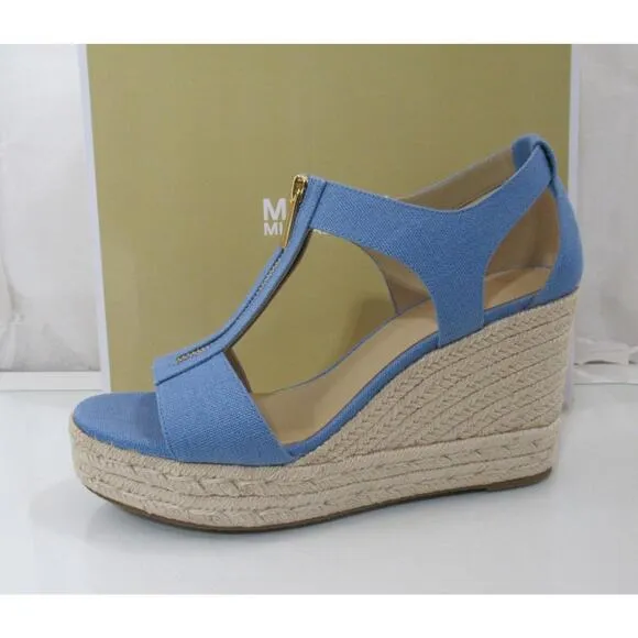 Michael Kors Berkley Mid Platform Wedge Sandals Espadrille French blue Size 9.5