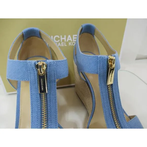 Michael Kors Berkley Mid Platform Wedge Sandals Espadrille French blue Size 9.5