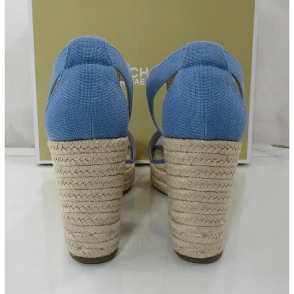 Michael Kors Berkley Mid Platform Wedge Sandals Espadrille French blue Size 9.5