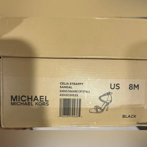 Michael Kors Black Celia Woman's Heels Rhinestone Strappy Sandal