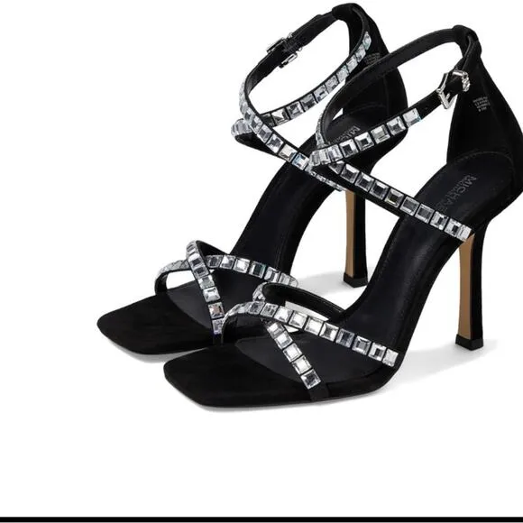 Michael Kors Black Celia Woman's Heels Rhinestone Strappy Sandal