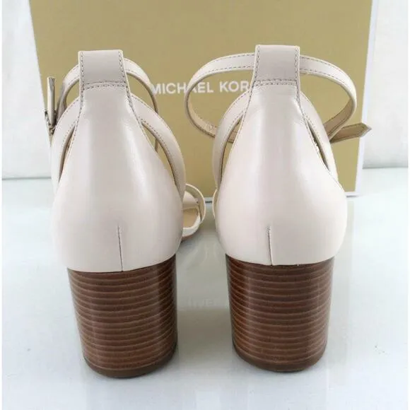 Michael Kors Cardi Flex Mid Block Heel Ankle Strap Sandals Light Cream Size 10