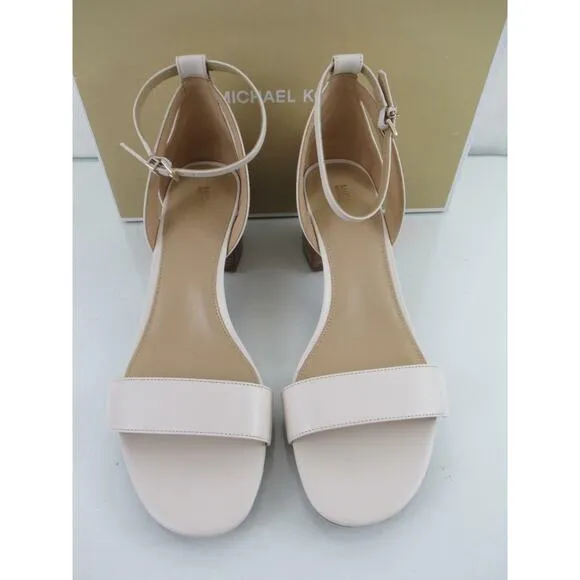 Michael Kors Cardi Flex Mid Block Heel Ankle Strap Sandals Light Cream Size 10