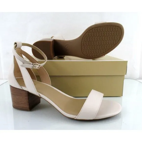 Michael Kors Cardi Flex Mid Block Heel Ankle Strap Sandals Light Cream Size 10