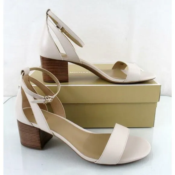 Michael Kors Cardi Flex Mid Block Heel Ankle Strap Sandals Light Cream Size 10