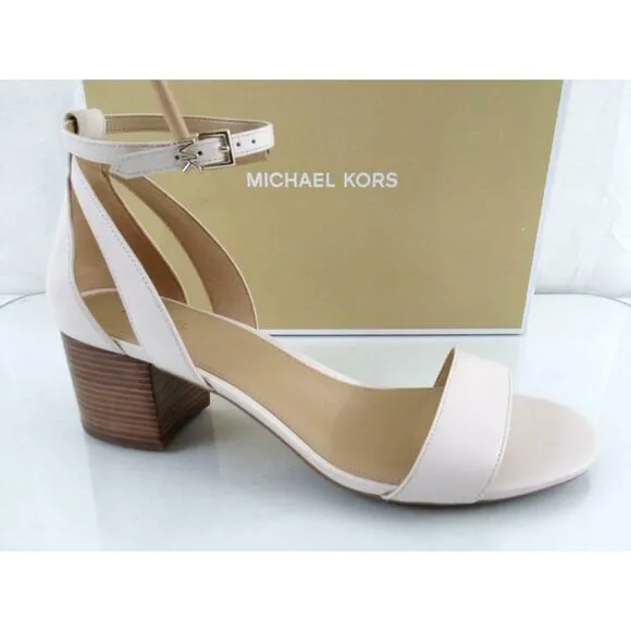 Michael Kors Cardi Flex Mid Block Heel Ankle Strap Sandals Light Cream Size 10