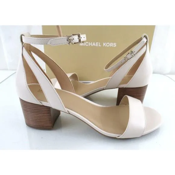 Michael Kors Cardi Flex Mid Block Heel Ankle Strap Sandals Light Cream Size 10