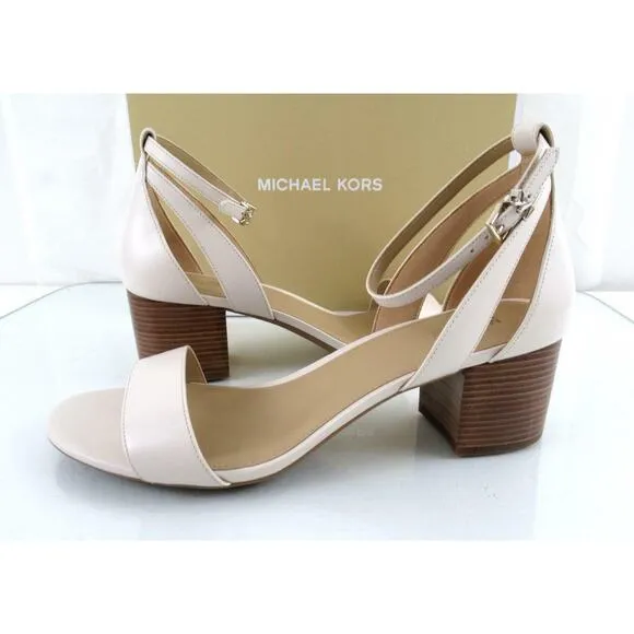 Michael Kors Cardi Flex Mid Block Heel Ankle Strap Sandals Light Cream Size 10