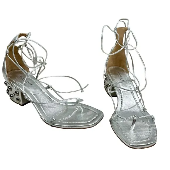 MICHAEL KORS Collection Ayers Embellished Metallic Silver Leather Sandals