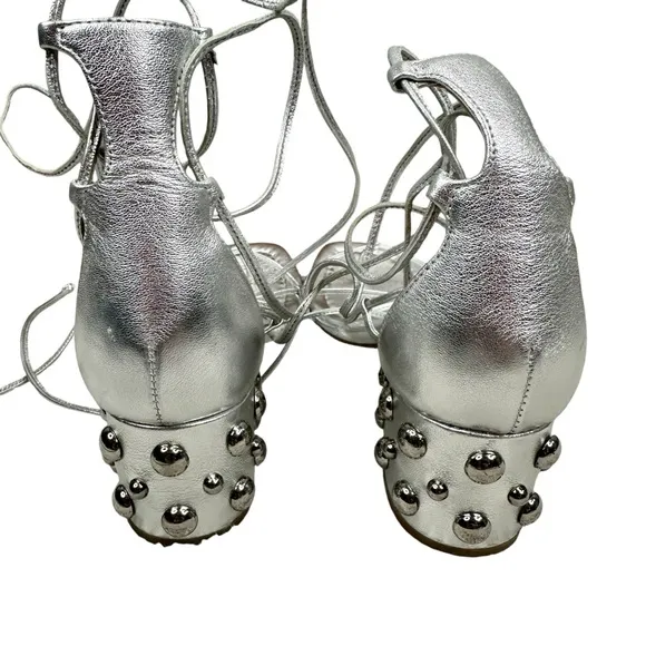 MICHAEL KORS Collection Ayers Embellished Metallic Silver Leather Sandals
