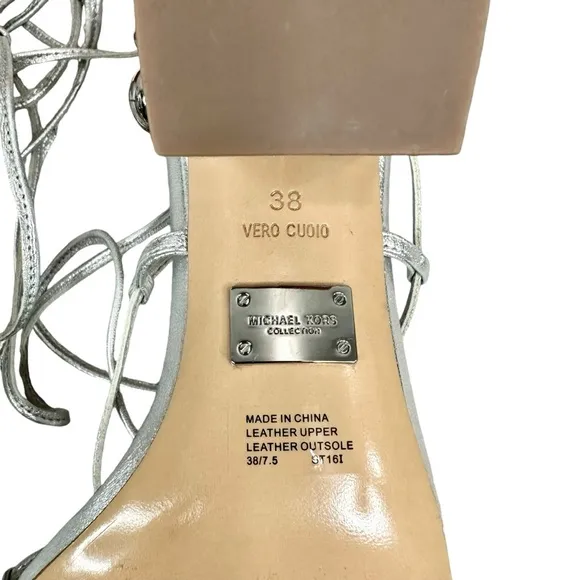 MICHAEL KORS Collection Ayers Embellished Metallic Silver Leather Sandals