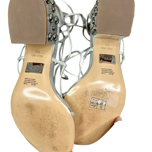 MICHAEL KORS Collection Ayers Embellished Metallic Silver Leather Sandals