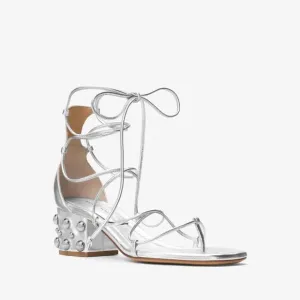 MICHAEL KORS Collection Ayers Embellished Metallic Silver Leather Sandals