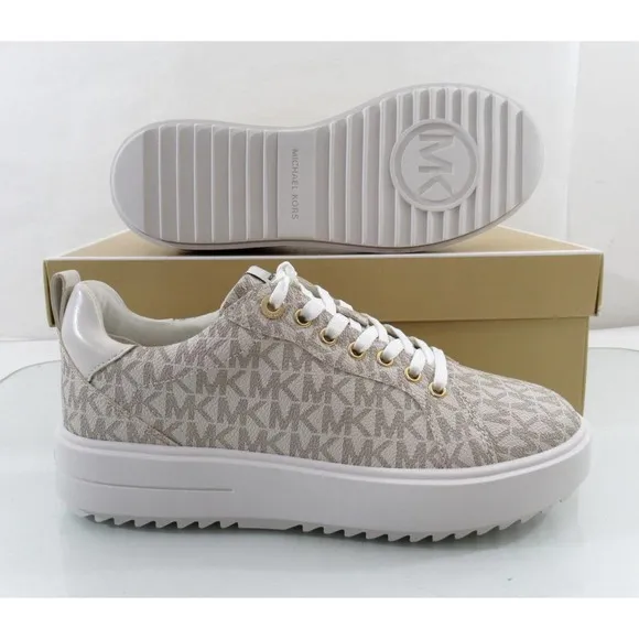 Michael Kors Emmett Lace up MK Logo Jacquard Sneakers Vanilla Beige